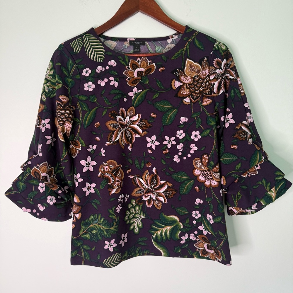 Ann Taylor Floral Colorful Preppy Boho Top Size Small